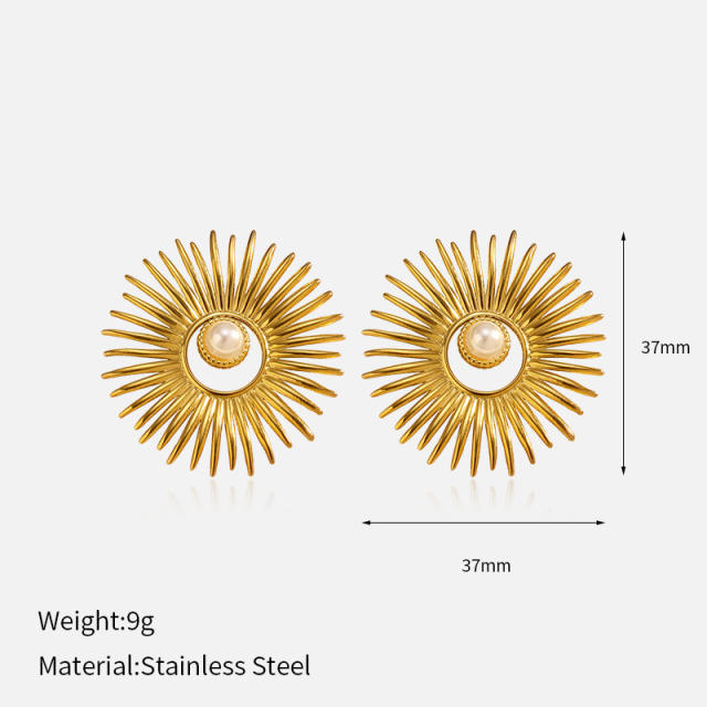 Vintage natural stone inlaid stainless steel earrings sunshine earrings