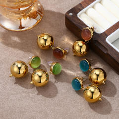Simple colorful opal stone inlaid stainless steel earrings ball bead earrings