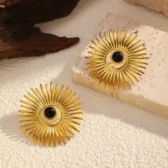 Vintage natural stone inlaid stainless steel earrings sunshine earrings