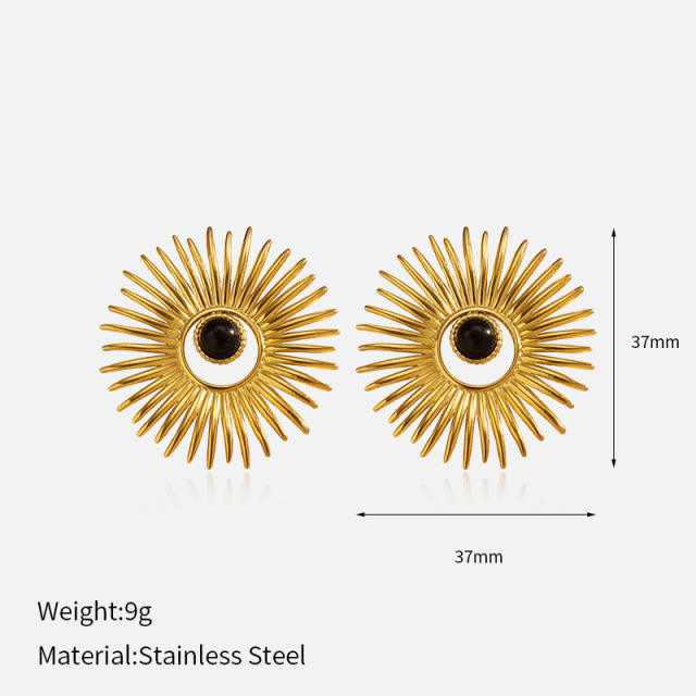 Vintage natural stone inlaid stainless steel earrings sunshine earrings