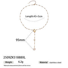 Stainless Steel Necklace Luxury Heart Zircon Tassel long Necklace