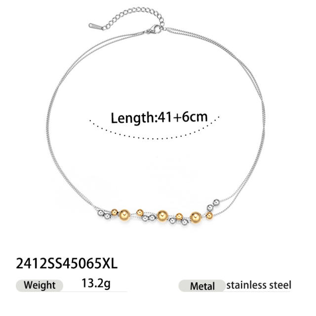Stainless Steel Necklace Women's Non-Fading mix color bead heart necklace