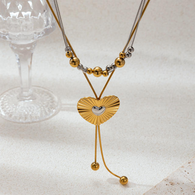 Stainless Steel Necklace Women's Non-Fading mix color bead heart necklace