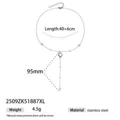 Stainless Steel Necklace Luxury Heart Zircon Tassel long Necklace
