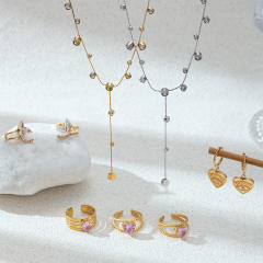 Stainless Steel Necklace Color Zircon Inlaid Jewelry Set