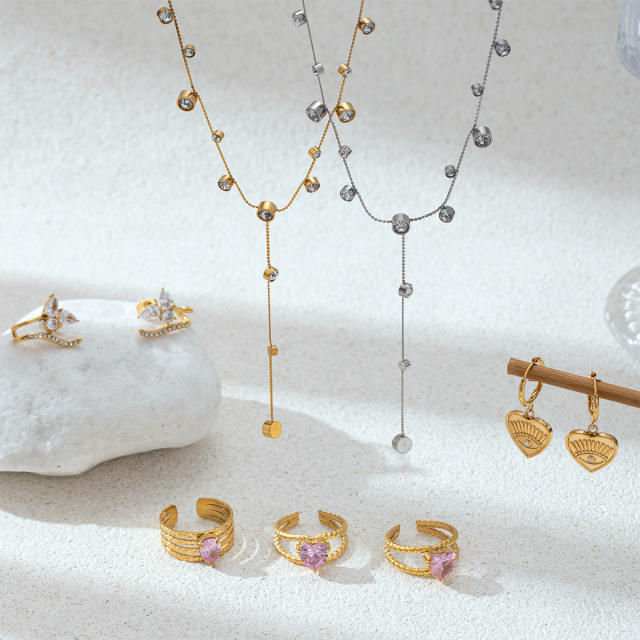 Stainless Steel Necklace Color Zircon Inlaid Jewelry Set
