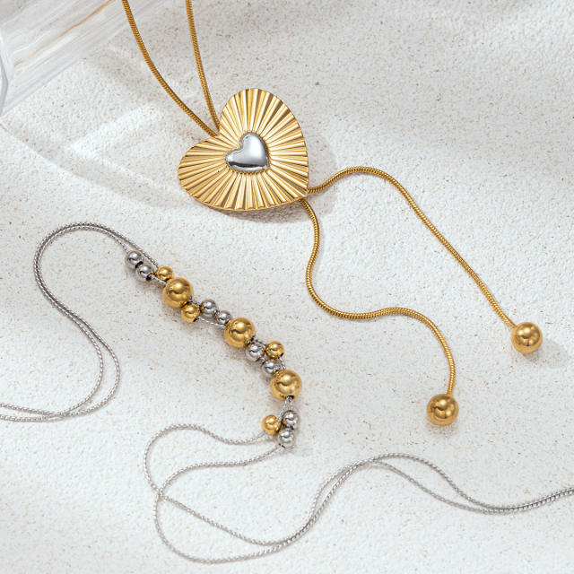 Stainless Steel Necklace Women's Non-Fading mix color bead heart necklace
