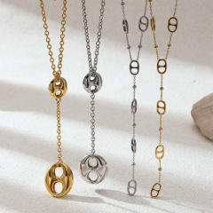 Stainless Steel Necklace Pig Nose Tassel Necklace long necklace