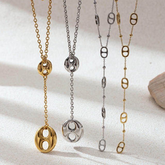 Stainless Steel Necklace Pig Nose Tassel Necklace long necklace