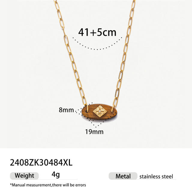 Stainless Steel necklace Earrings for Women Non-Fading Natural Gravel Inlaid Jewelry Set