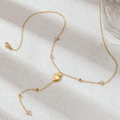 Stainless Steel Necklace Luxury Heart Zircon Tassel long Necklace