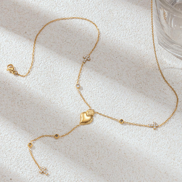 Stainless Steel Necklace Luxury Heart Zircon Tassel long Necklace