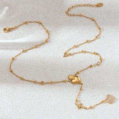 Stainless Steel Necklace Luxury Heart Zircon Tassel long Necklace