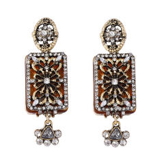 Retro Palace Style Exquisite Alloy Geometric Full Diamond Flower Earrings
