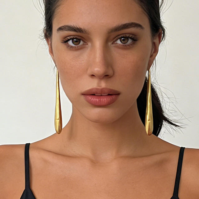 Simple gold color alloy big drop earrings