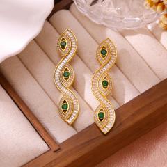 Luxury cubic zircon inlaid evil eye stainless steel earrings necklace set