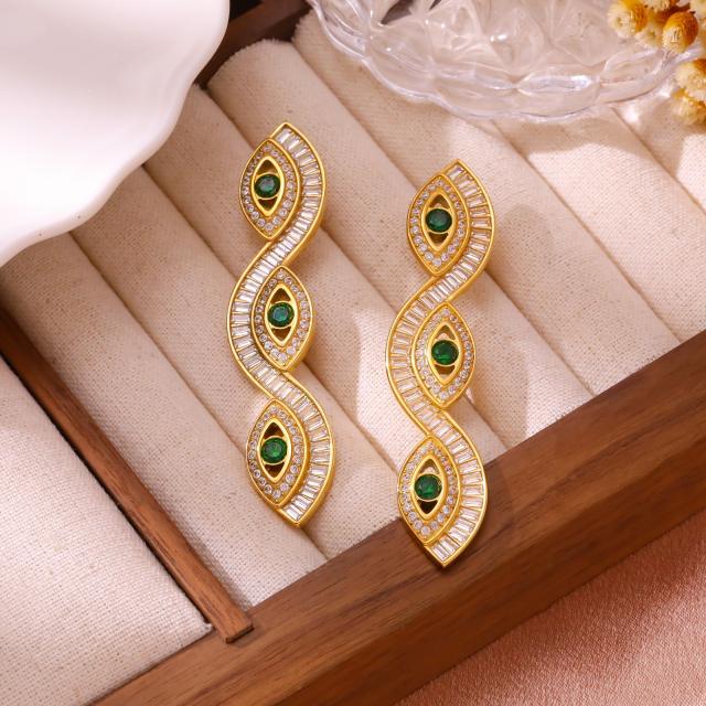 Luxury cubic zircon inlaid evil eye stainless steel earrings necklace set