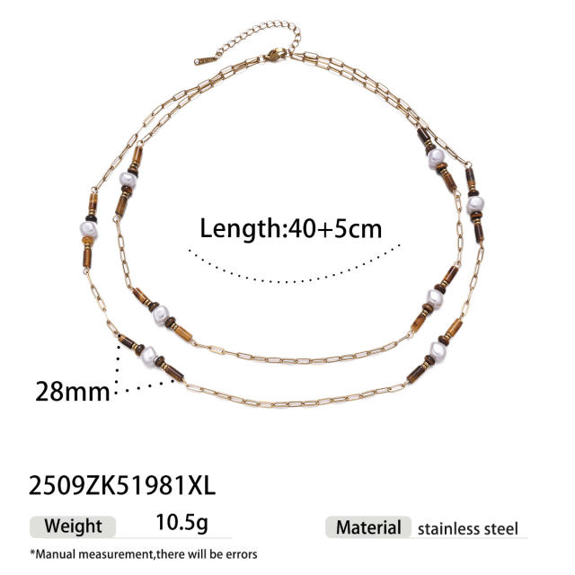 Stainless Steel Necklace Natural Tiger Eye Stone Pendant Necklace Earring Set