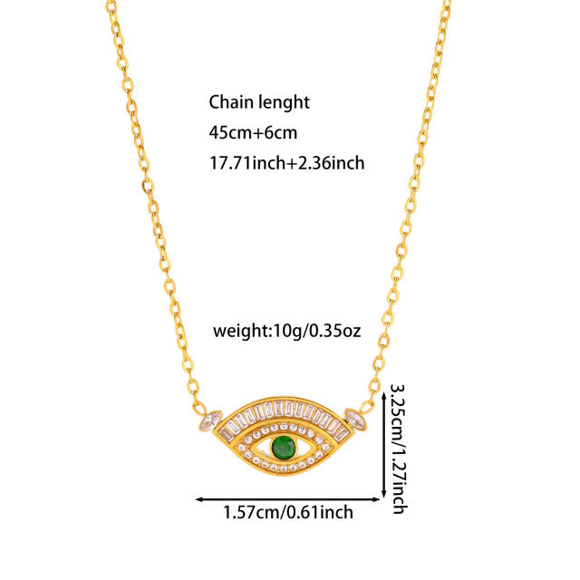 Luxury cubic zircon inlaid evil eye stainless steel earrings necklace set