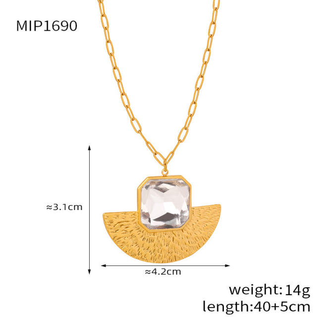 Stainless Steel Fan-Shaped Glass Stone Earrings stainless steel necklace set