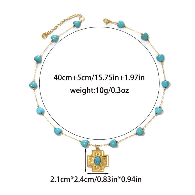 Bohemia Stainless Steel necklace Dragonfly Sun Cross Pendant Turquoise Heart-Shaped Oval Beaded Necklace