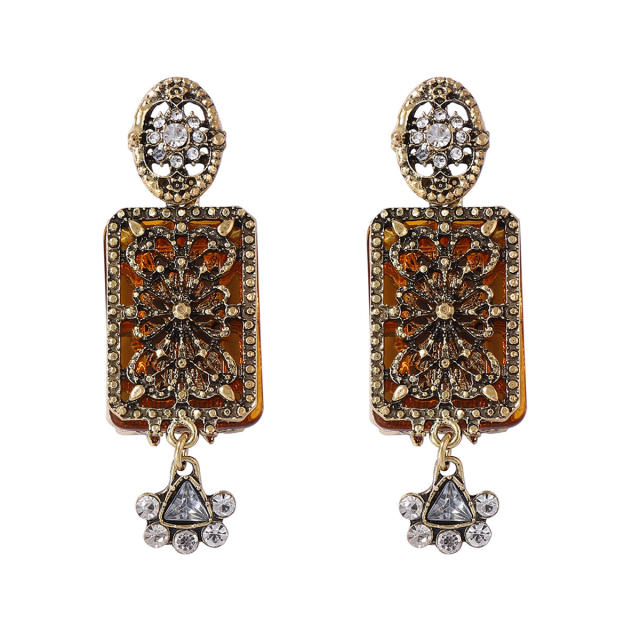 Retro Palace Style Exquisite Alloy Geometric Full Diamond Flower Earrings