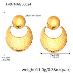 High-Quality Hammered Curved Sun Moon Earrings stainless steel earrings