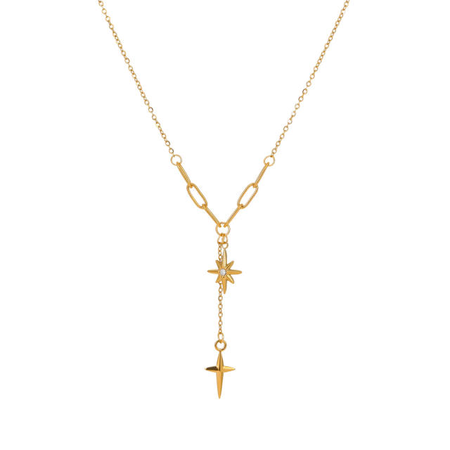 Minimalist diamond eight mans star necklace cross pendant stainless steel necklace