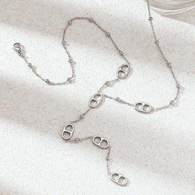 Stainless Steel Necklace Pig Nose Tassel Necklace long necklace