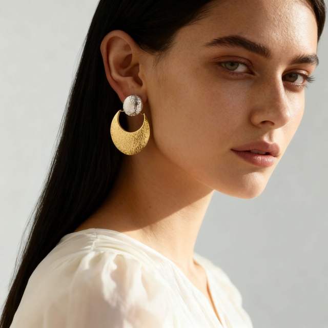 High-Quality Hammered Curved Sun Moon Earrings stainless steel earrings