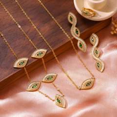 Luxury cubic zircon inlaid evil eye stainless steel earrings necklace set