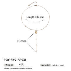 Stainless Steel Necklace Luxury Heart Zircon Tassel long Necklace