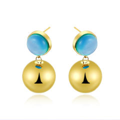 Simple colorful opal stone inlaid stainless steel earrings ball bead earrings