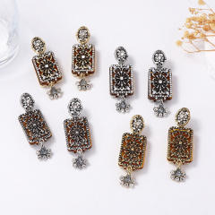Retro Palace Style Exquisite Alloy Geometric Full Diamond Flower Earrings