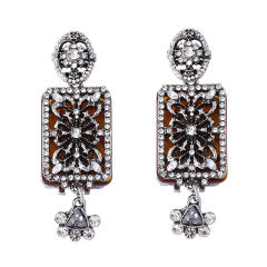 Retro Palace Style Exquisite Alloy Geometric Full Diamond Flower Earrings