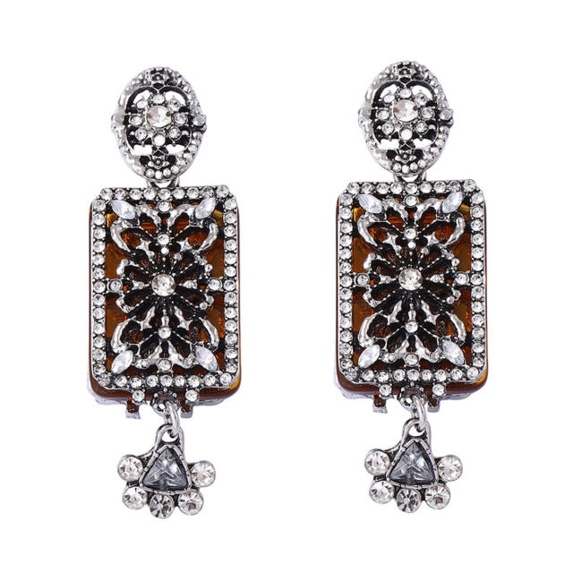 Retro Palace Style Exquisite Alloy Geometric Full Diamond Flower Earrings