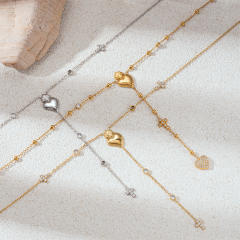 Stainless Steel Necklace Luxury Heart Zircon Tassel long Necklace