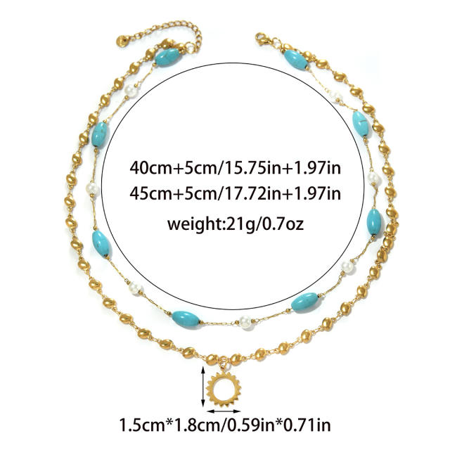 Bohemia Stainless Steel necklace Dragonfly Sun Cross Pendant Turquoise Heart-Shaped Oval Beaded Necklace