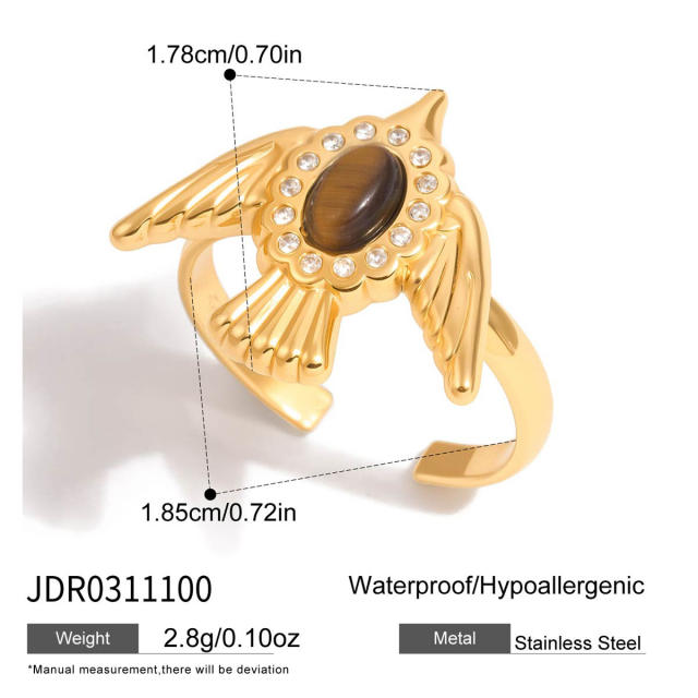 Sweet tiger eye stone inlaid bird series stainless steel necklace earrings set