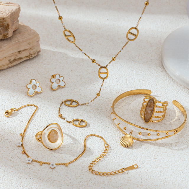 Stainless Steel Necklace 18K Gold Jewelry Set