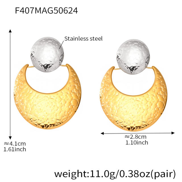 High-Quality Hammered Curved Sun Moon Earrings stainless steel earrings