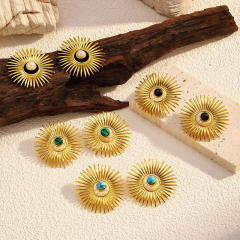 Vintage natural stone inlaid stainless steel earrings sunshine earrings