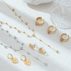Stainless Steel Necklace Color Zircon Inlaid Jewelry Set