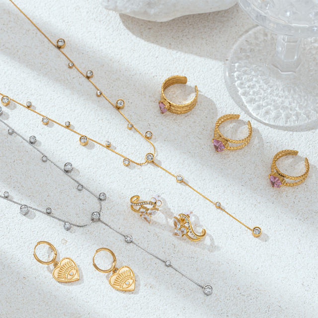 Stainless Steel Necklace Color Zircon Inlaid Jewelry Set