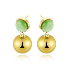 Simple colorful opal stone inlaid stainless steel earrings ball bead earrings