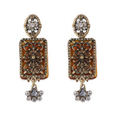 Retro Palace Style Exquisite Alloy Geometric Full Diamond Flower Earrings