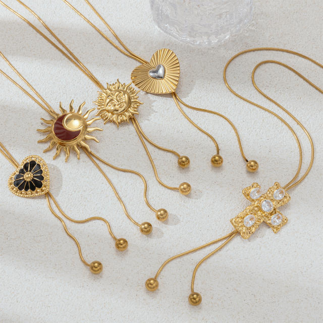 Stainless Steel Necklace Luxury Tassel Pendant Necklace heart sun cross long necklace