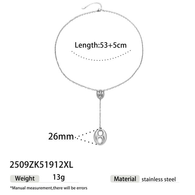 Stainless Steel Necklace Pig Nose Tassel Necklace long necklace