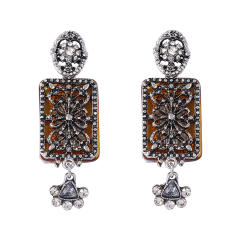 Retro Palace Style Exquisite Alloy Geometric Full Diamond Flower Earrings