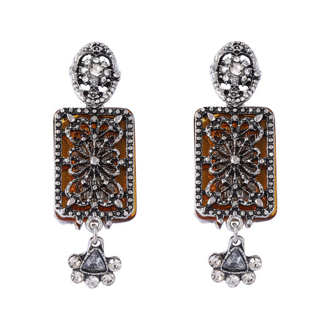 Retro Palace Style Exquisite Alloy Geometric Full Diamond Flower Earrings